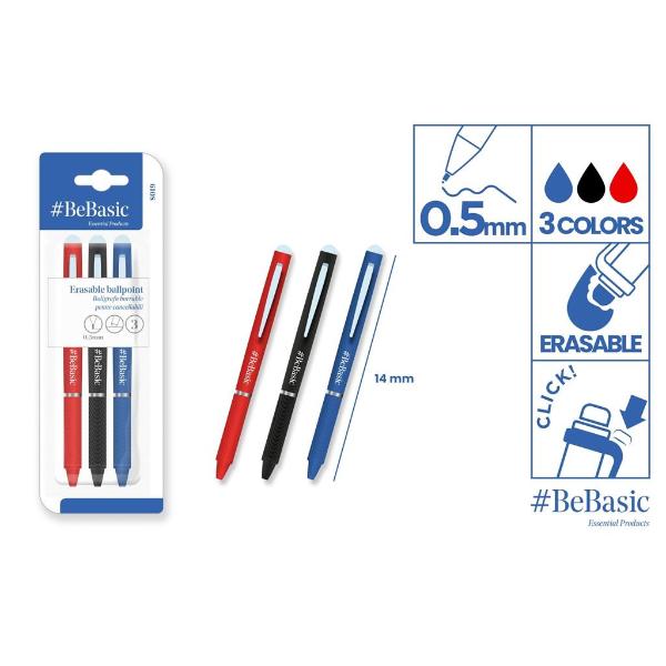 3 Pack Coloured Erasable Pens