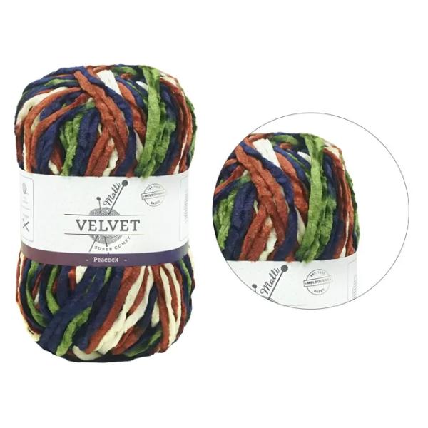 Super Comfy Velvet Mix Peacock Yarn - 100g