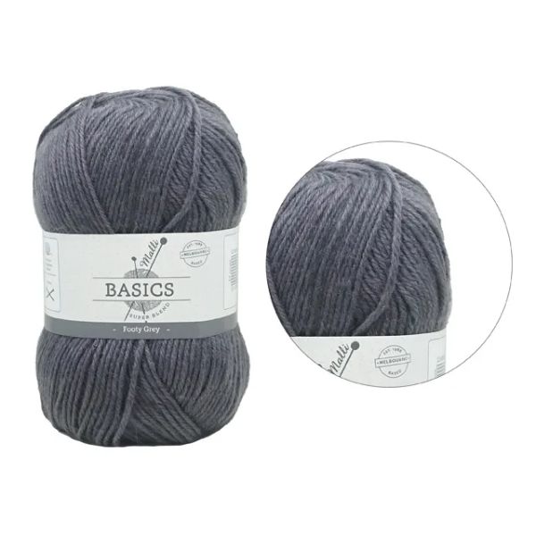 Footy Grey Basic Super Blend Yarn - 100g
