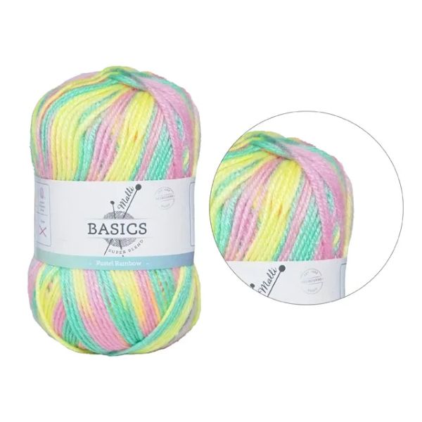 Multi Pastel Rainbow Basic Super Blend Yarn - 100g