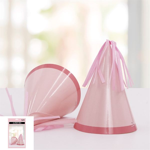 6 Pack Pink Paper Party Hats With Tassel - 15.5cm