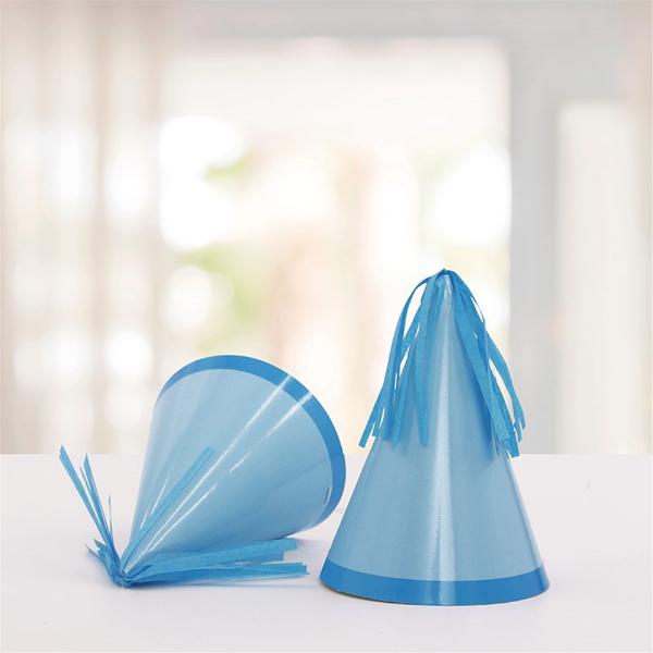 6 Pack Blue Paper Hats With Tassel - 15.5cm