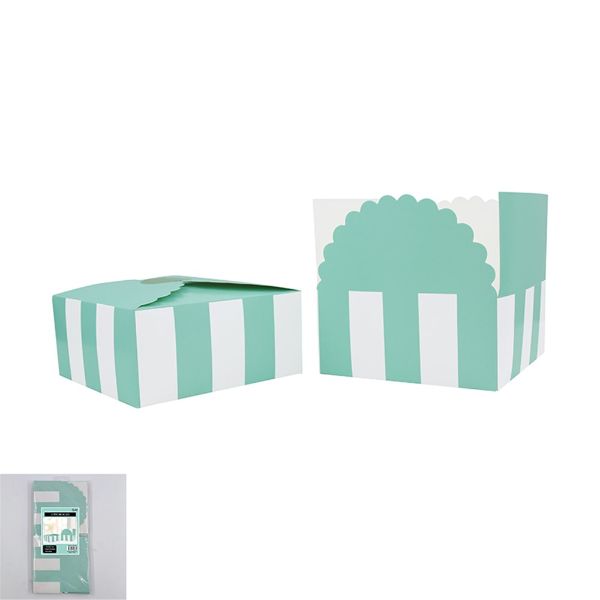6 Pack Mint Striped Favour Boxes - 15cm x 15cm x 7cm