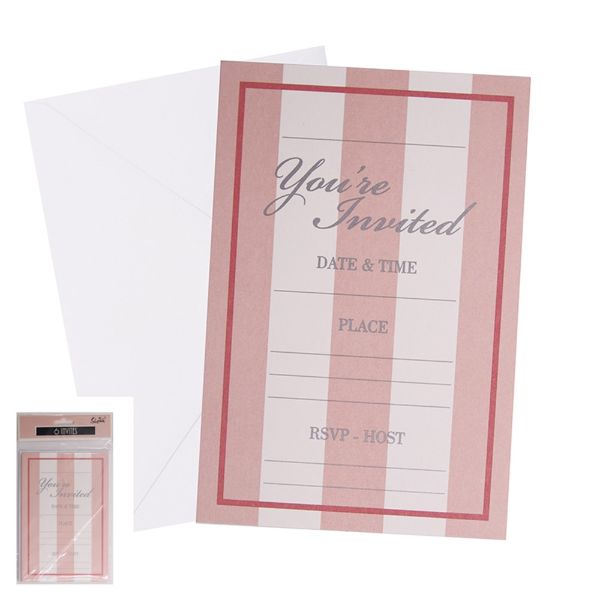 6 Pack Stripped Invites With Envelopes - 17cm x 11.5cm