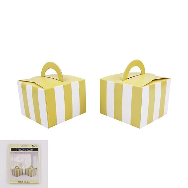 6 Pack Yellow Striped Favour Box - 8cm x 8cm x 6cm