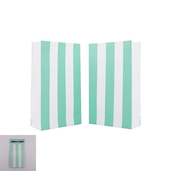6 Pack Mint Striped Party Bags - 18cm x 10.5cm x 4.6cm