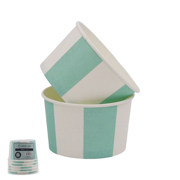 6 Pack Mint Striped Favour Paper Cups