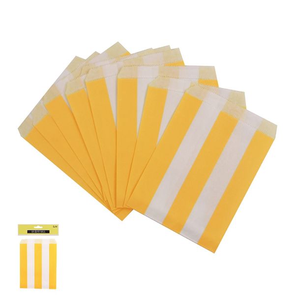 18 Pack Yellow Striped Kraft Loot Bags - 13cm x 18cm