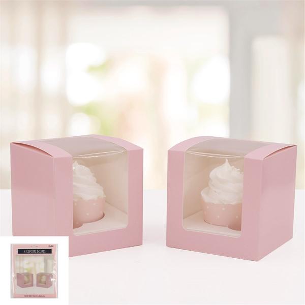 4 Pack Pink Single Cup Cake Box - 10cm x 10cm x 10cm