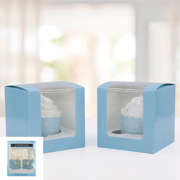 4 Pack Blue Single Cup Cake Box - 10cm x 10cm x 10cm