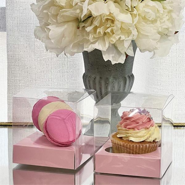 4 Pack Clear Cupcake Box With Pink Inserts - 9cm x 9cm x 9cm