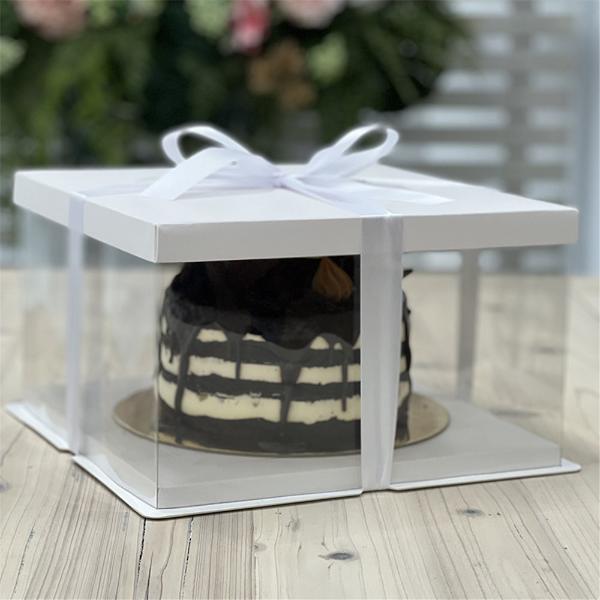 Acetate 3m White Ribbon Cake Box - 10cm x 10cm x 6cm