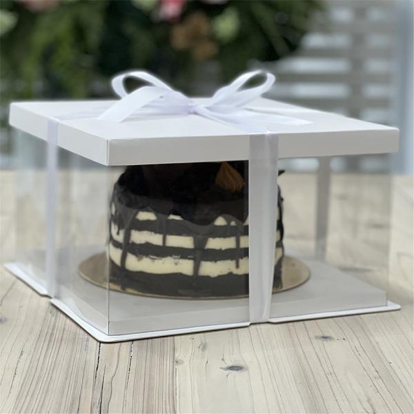 Acetate 3m White Ribbon Cake Box - 12cm x 12cm x 6cm