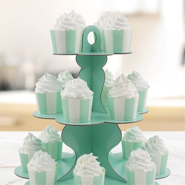 Mint 3 Tier Paper Cup Cake Stand