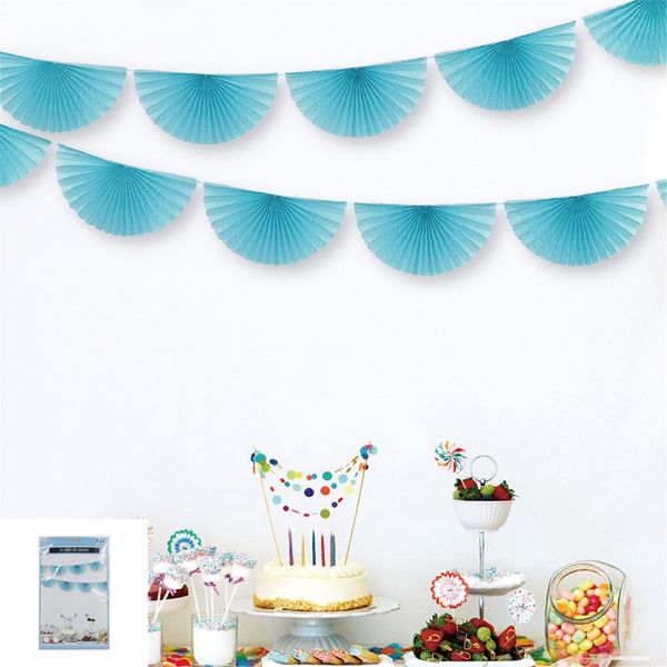 Blue Paper Fan Garland - 300cm