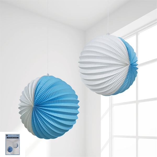 2 Pack Blue Accordion Lanterns - 25cm