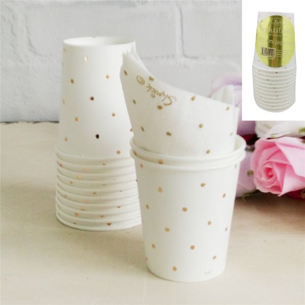 12 Pack Metallic Gold Dotty Paper Cup - 266ml