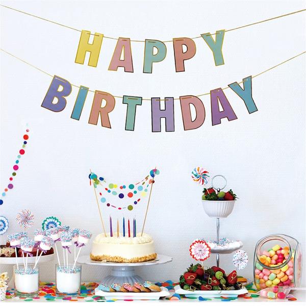 Multi Colour With Gold Edging Birthday Banner - 300cm