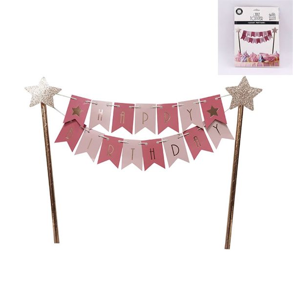Pink Happy Birthday Bunting Cake Topper