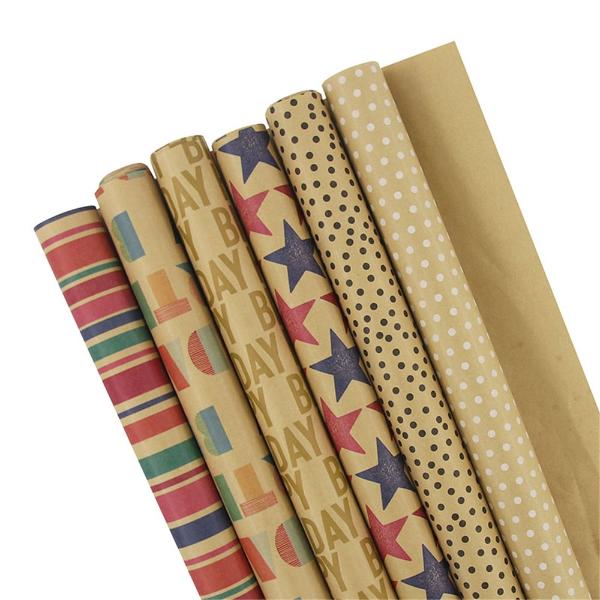 Assorted Kraft Print Paper Wrapping - 70cm x 500cm