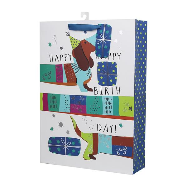X Large Dachshund Hot Stamp Happy Birthday Gift Bag - 130cm x 42cm x 12cm