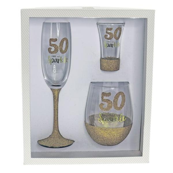 3 Pack Glass 50 Sparkle Gold Musk Gift Bag - 400ml