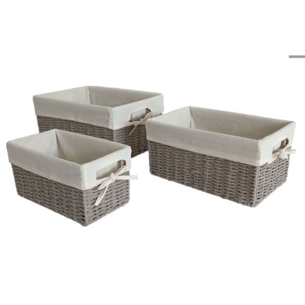 Set of 3 Grey Lined Storage Basket
