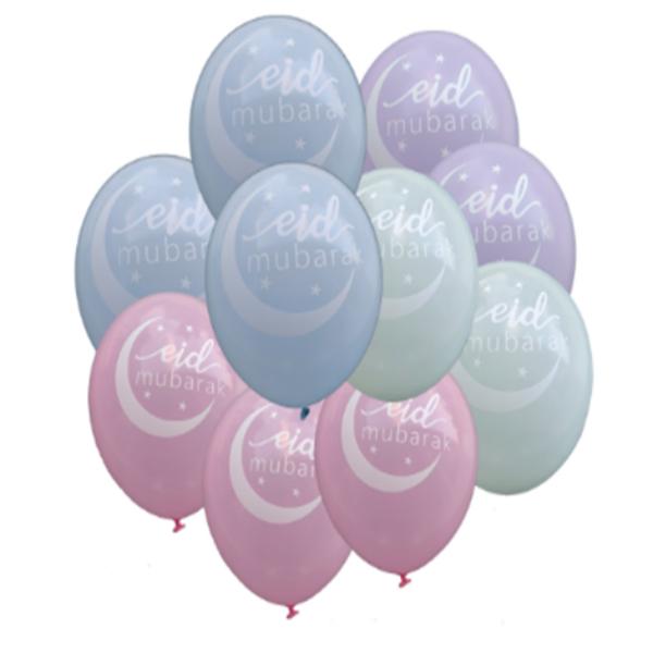 10 Pack Pastel Eid Mubarak Balloons