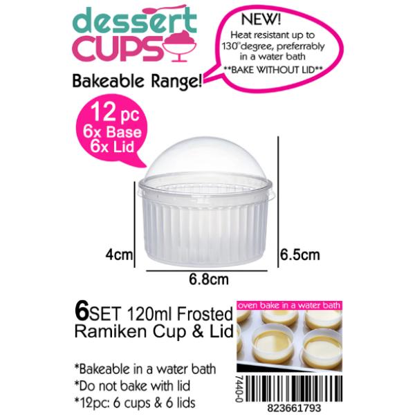 6 Pack Clear Bakeable Dessert Cups With Lid - 120ml