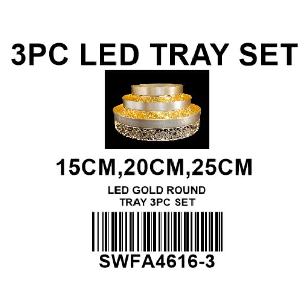 3 Pack Metal LED Tray Set - 15cm x 20cm x 25cm