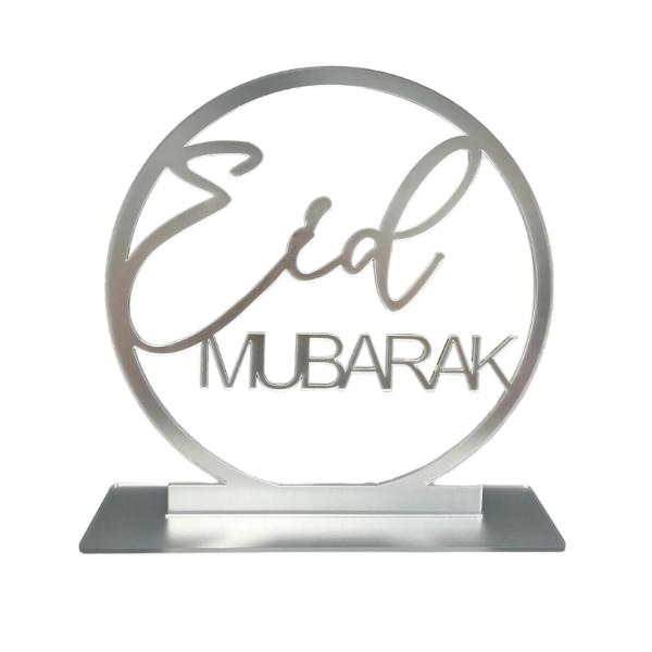 Silver Acrylic Eid Mubarak Stand - 25cm