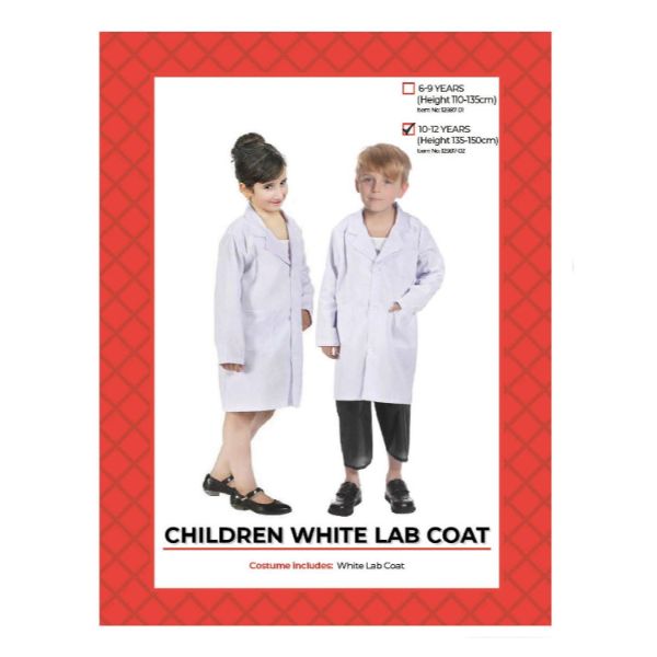 Kids White Lab Coat Costume - L (10-14 Years)