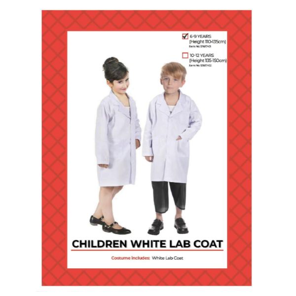 Kids White Lab Coat Costume - M (6-9 Years)