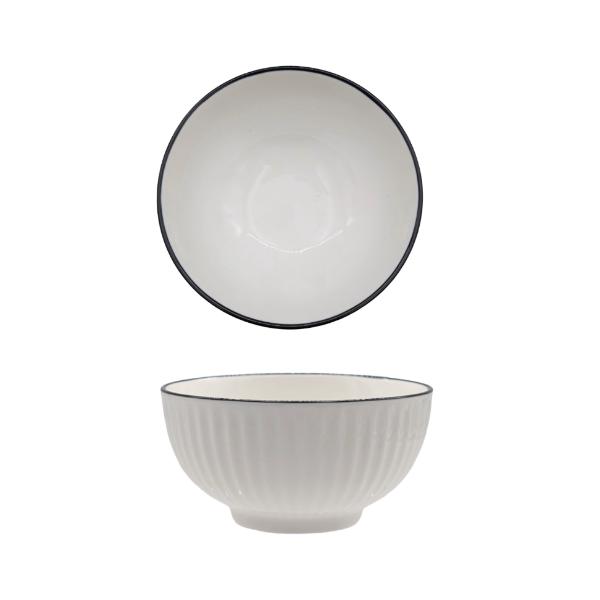 Sorrento Porcelain Embossed Rice Bowl With Black Rim - 11.4cm