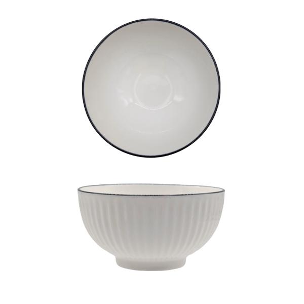 Sorrento Porcelain Embossed Rice Bowl With Black Rim - 12.7cm