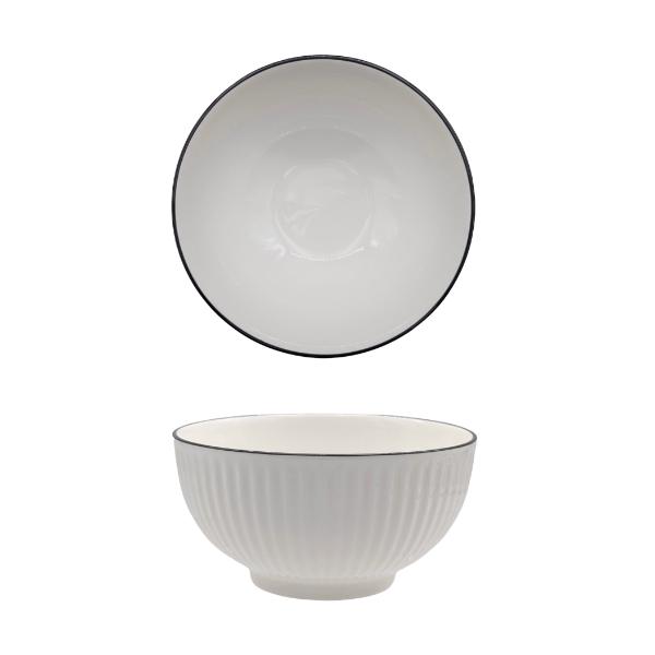 Sorrento Porcelain Embossed Rice Bowl With Black Rim - 16.5cm