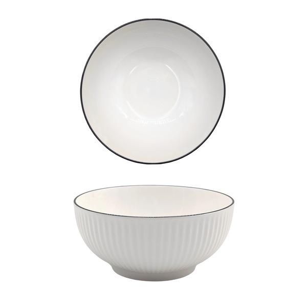 Sorrento Porcelain Embossed Noodle Bowl With Black Rim - 20.3cm