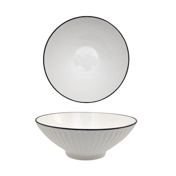 Sorrento Porcelain Embossed Rice Bowl With Black Rim - 20.32cm