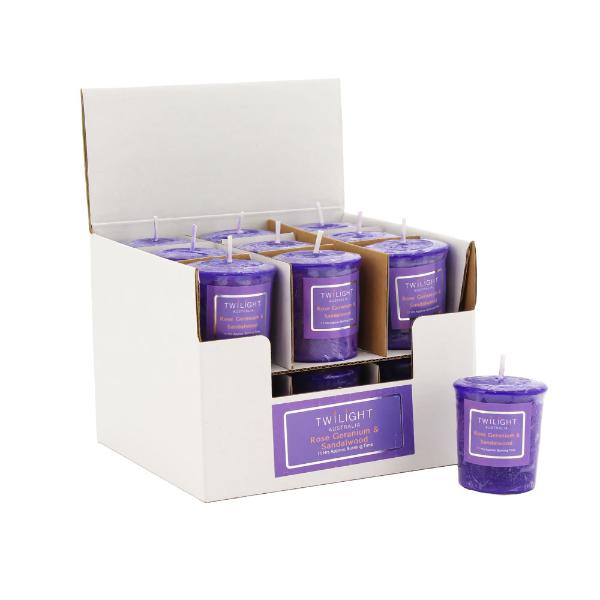 Twilight Frost Rose Geranium & Sandalwood Votive - 55g