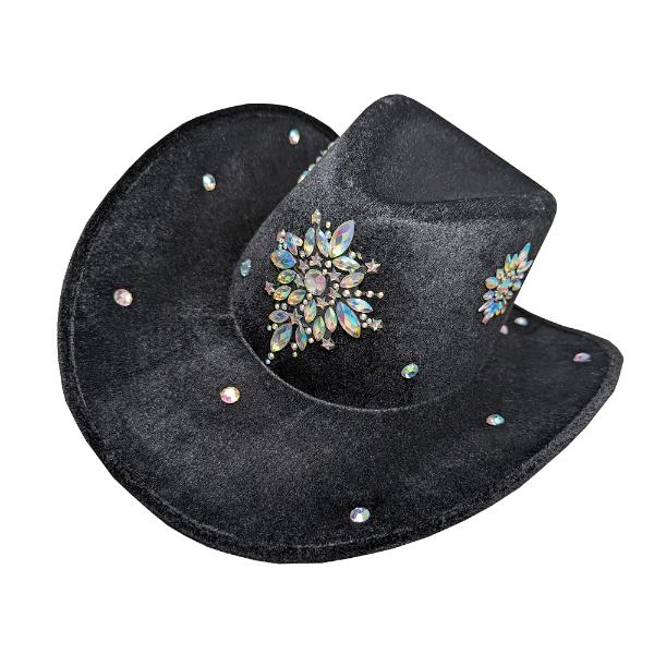 Black Cowboy Hat With Crystal Decors