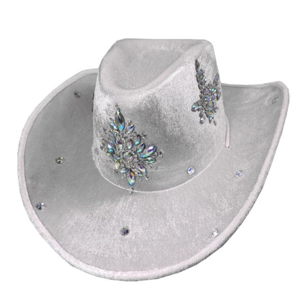 White Cowboy Hat With Crystal Decors