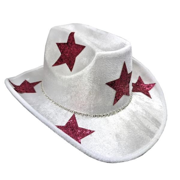 White Festival Hat With Pink Metallic Stars