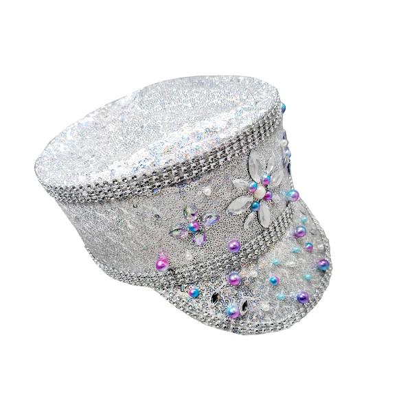Silver Festival Cap With Crystals & Pearls On Header Card