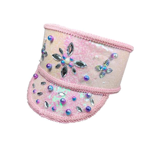 Pastel Pink Festival Cap With Crystals & Pearls On Header Card