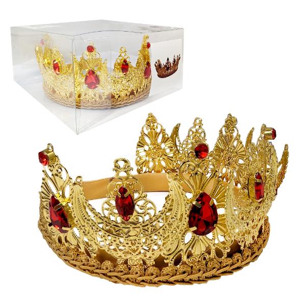 Gold Tiara With Red Crystals In PVC Box