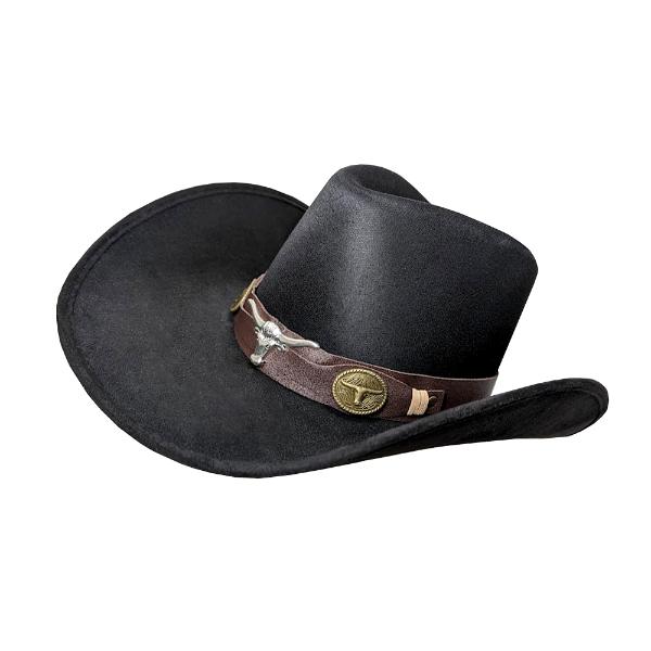 Black Suede Cowboy Hat With Animal Decor With Header Card