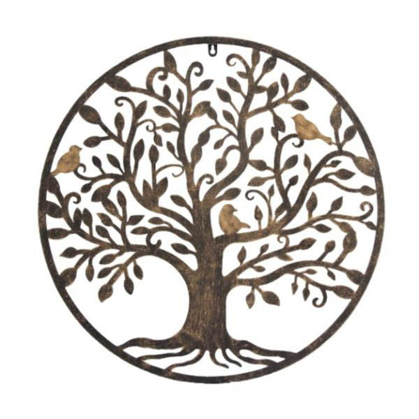 Tree Of Life Metal Wall Art With Birds - 60cm