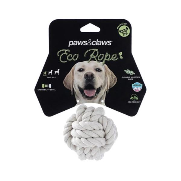 Paws & Claws Eco White Rope Knotted Ball Dog Chew Toy - 7.5cm