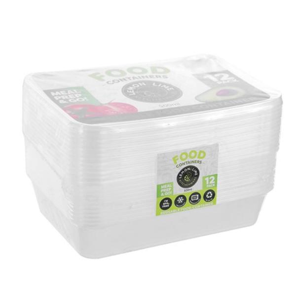 12 Pack Rectangle Reusable Food Container - 500ml