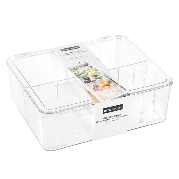 Boxsweden Crystal Hinged 4 Compartment Container - 30.5cm x 25.5cm x 10cm